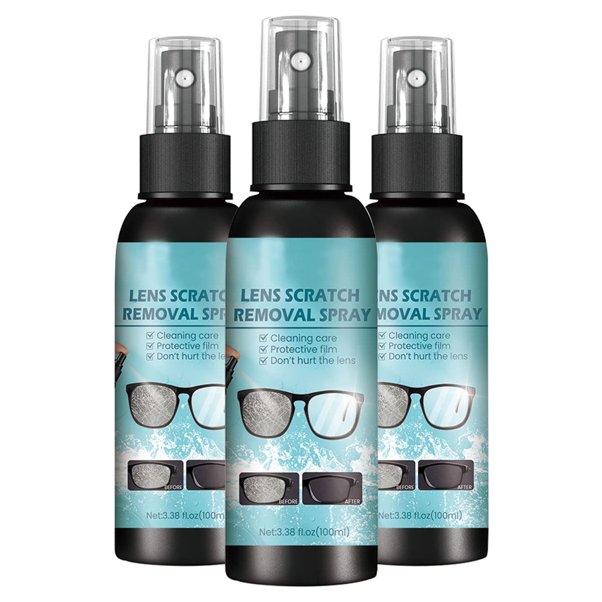 AAOCLO Spray Quita Arañazos De Lentes, Spray Limpiador De Gafas, Líquido Reparador De Parabrisas De Gafas, Kit Limpiador De Pantallas De Lentes De Gafas (3PCS)