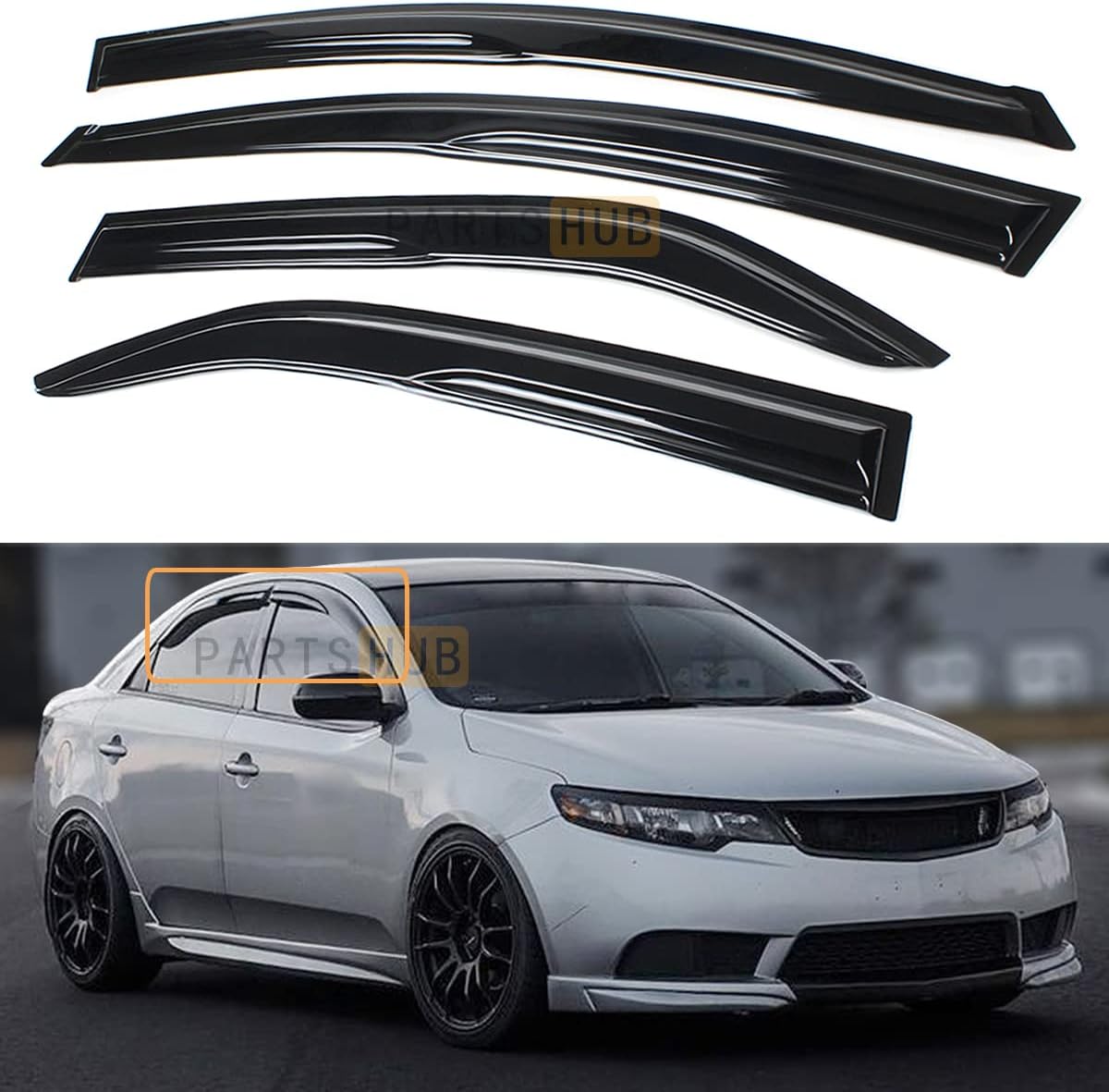 for 2009-2013 Kia Forte 3D Wavy Mugen Style Window Visors Rain Guard Deflectors