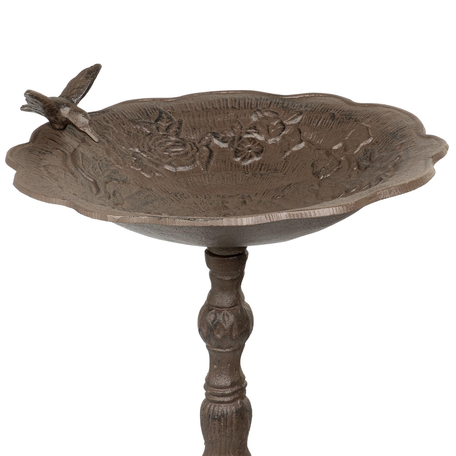 Moritz Bebedero para pájaros de hierro fundido con soporte, diseño antiguo, 72 cm de alto, color marrón