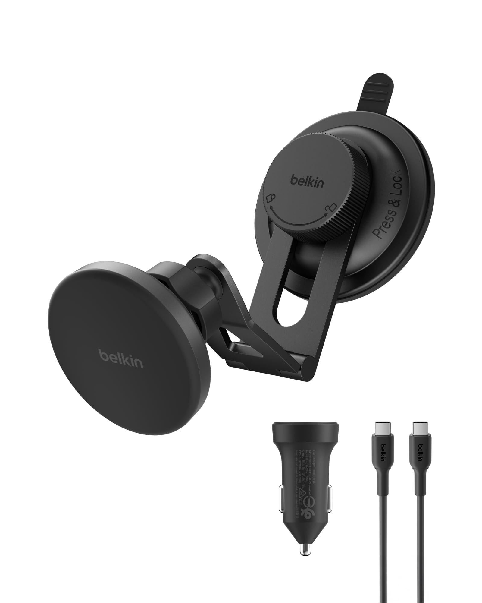 Belkin BoostCharge Bezprzewodowa Ładowarka Samochodowa Qi2, Magnetyczny Uchwyt na Kratkę Nawiewu z Kablem USB-C, Zgodny z MagSafe, do Szybkiego Ładowania Telefonów iPhone, Galaxy, Pixelsnap – Czarna