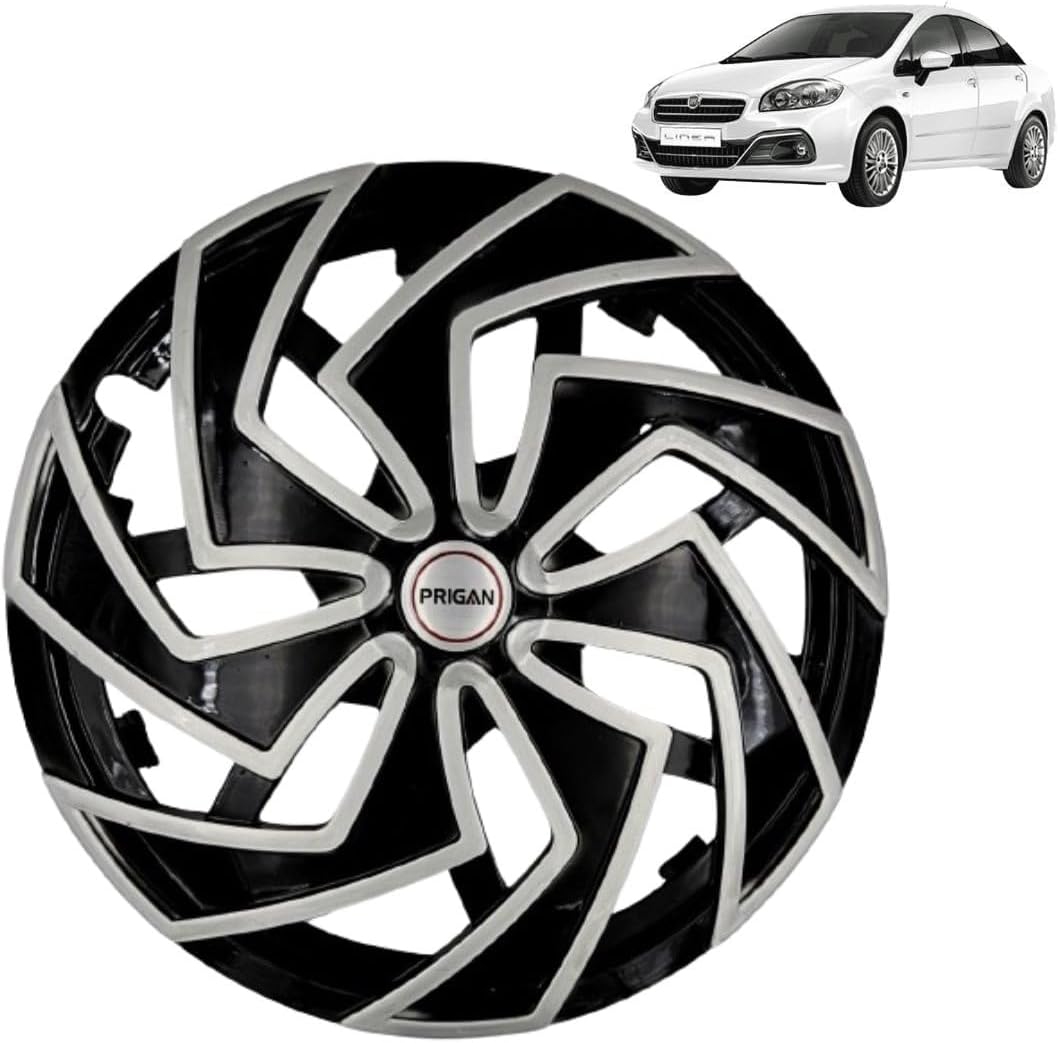 PRIGAN Wheel Cover for Linea Old 14 Inch Black Silver Wheel Cap (Available in 13,14 Inch) (Set of 4 Pcs) (Press Fitting) Model- Spider BS-14