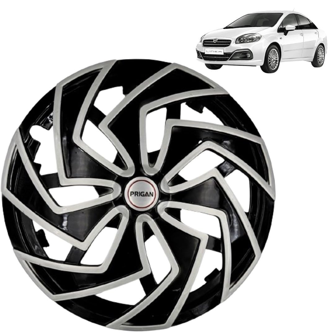 PRIGAN Wheel Cover for Linea Old 14 Inch Black Silver Wheel Cap (Available in 13,14 Inch) (Set of 4 Pcs) (Press Fitting) Model- Spider BS-14