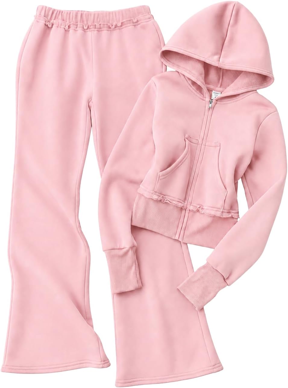 Tween Girls Clothes 2PCS Outfit Zip-Up Hoodie Top & Flare Pants Casual Fall/Winter Clothing Set 7-14 Years