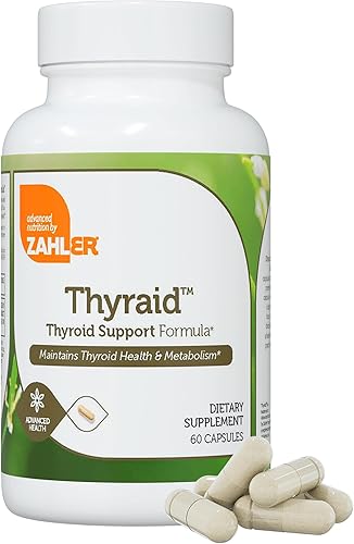 zahler thyraide, tiroides Apoyo Suplemento con yodo y L-Tyrosine, ayuda a mantener la salud tiroides & metabolismo, Certified Kosher, 60 Cápsulas
