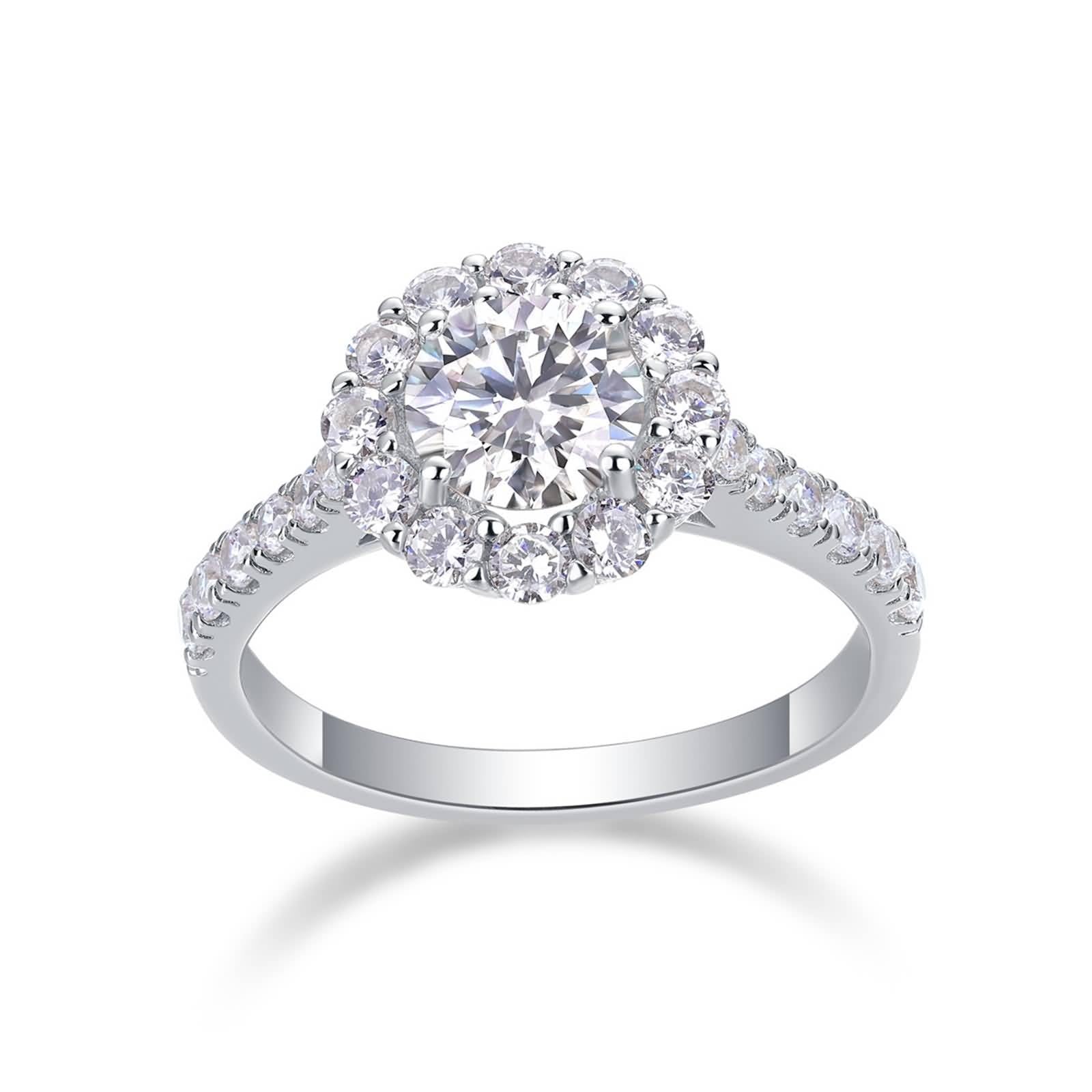The Promise - Anillo de promesa simple con moissanita de corte redondo de 1 quilate, plata, oro blanco y platino
