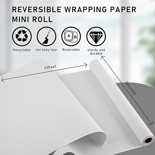 Miniatura 139 de Yarcony Papel kraft de regalo de Navidad, papel de regalo negro, árboles de Navidad de lujo, renos, copos de nieve, papel de estraza resistente