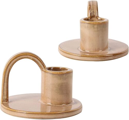 Miniatura 5 de Portavelas cónicos de cerámica con asa (juego de 2) Portavelas altos para centros de mesa de decoración de mesa, decoración rústica del hogar y