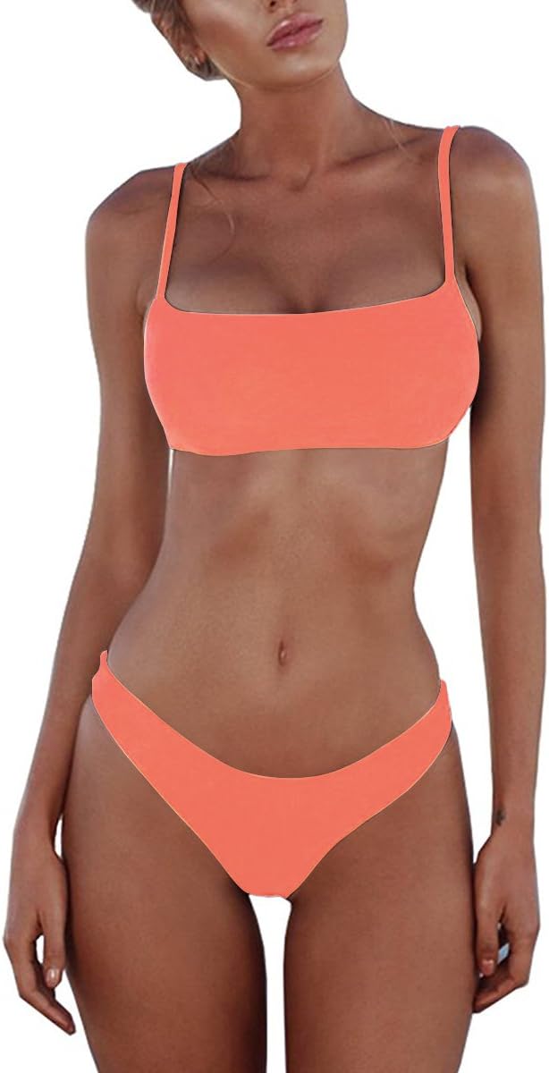 Padded Brazilian Thong Bikini Sets Push Up Two-Piece Swimsuits for Women Sexy Bathing Suits Swimwear Coral X-Large