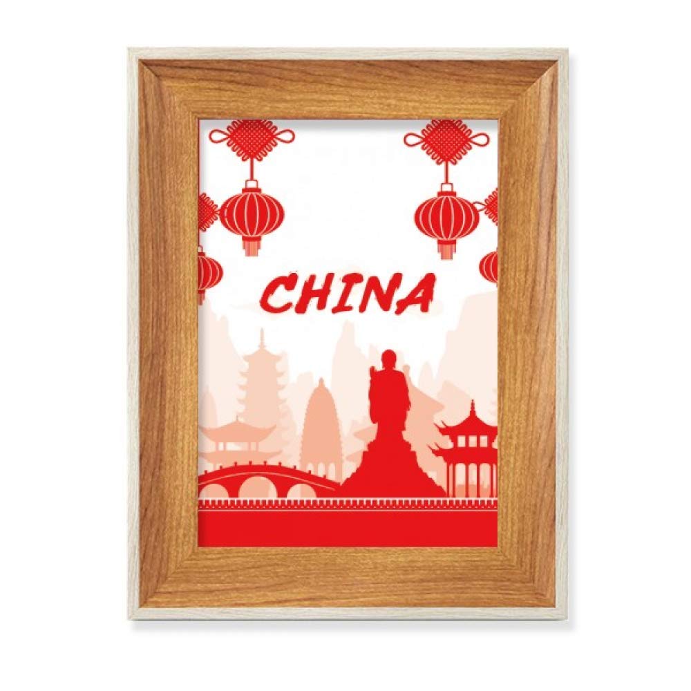 Tableau d'art en bois avec silhouette rouge historique de la Chine