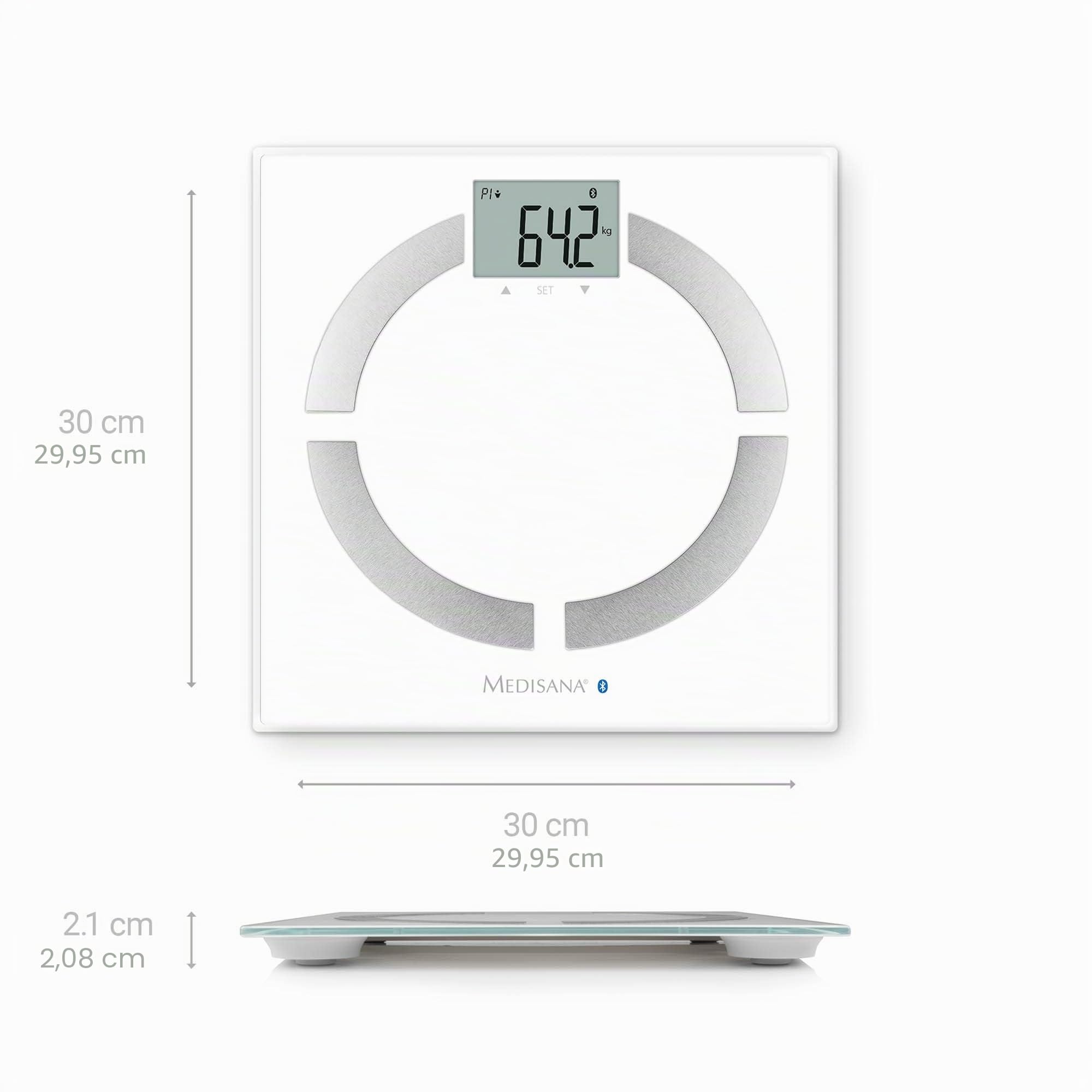 Medisana BS 444 Connect Báscula Analítica Digital de 180 kg, para Medir la Grasa Corporal, el Agua Corporal, la Masa Muscular, el Peso de los Huesos, con App