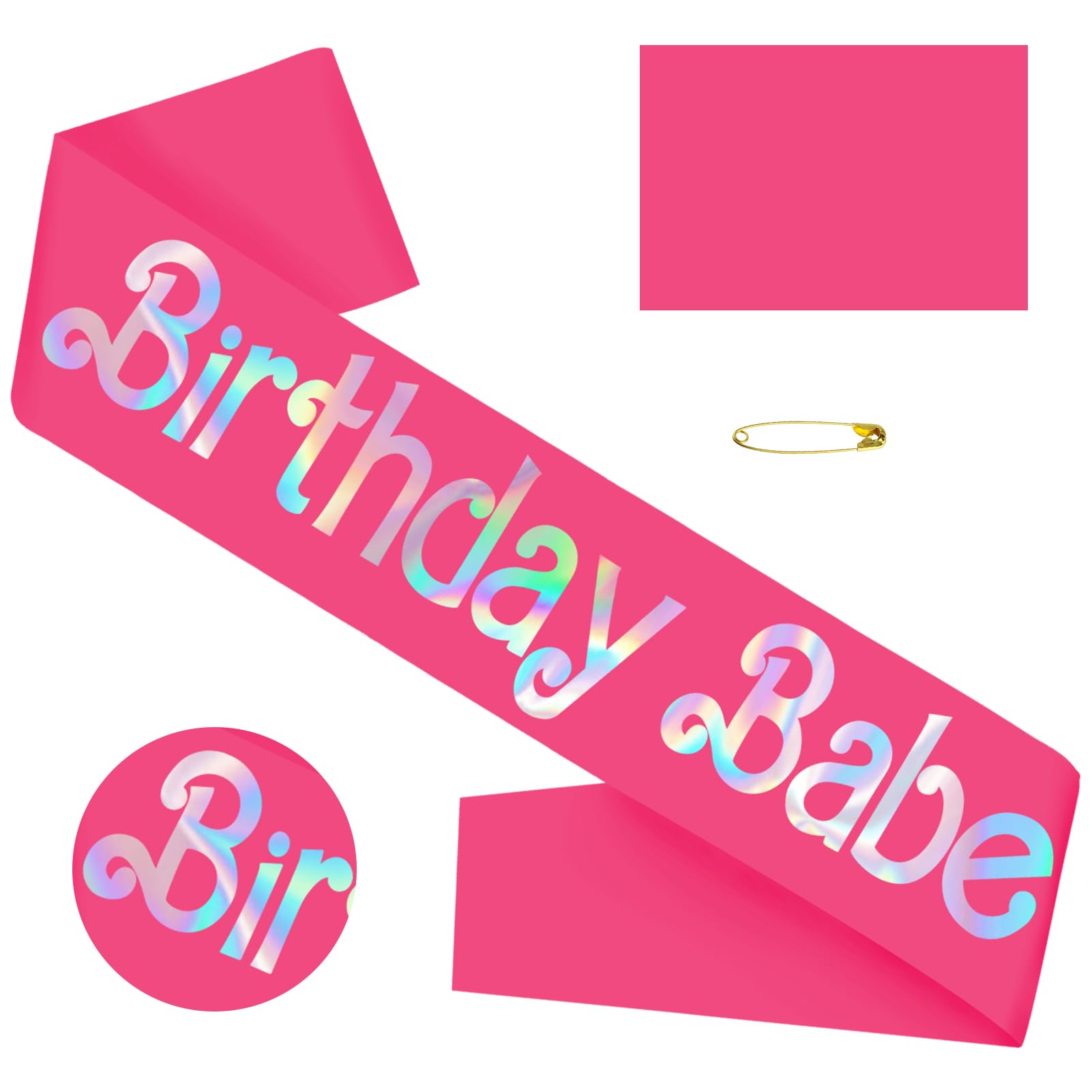 Birthday Babe Sash with Iridescent Foil, Hot Pink Birthday Sash for Girls, Women. Happy Bday Sash for Official Teenager Sweet 16, 21st 30th 40th 50th