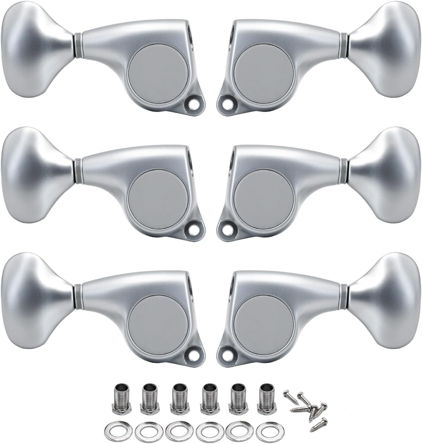 FXJXB 21:1 Guitar Tuning Pegs 3x3 Standard Guitar Tuners Tuning Keys Replacement for Acoustic or Electric Guitars - Matte Chrome(3L+3R)