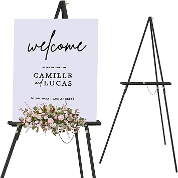 Falling in Art 65" A-Frame Tripod Easel Stand, Wooden Display Easel with Adjustable Canvas Holder, Floor Easel for Wedding Signs, Posters, Paintings, ArtworkBlack 1 Pack