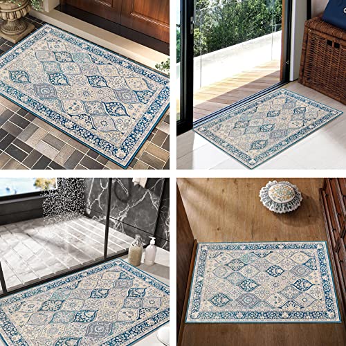 Ingeroom Area Rug 2X3 Boho Area Rug Machine Washable Area Rug Door Mat Vintage Indoor Entrance Flodable Thin Rug With Non Slip Backing For Living Room Bedroom Bathroom Kitchen 2X3 Ares Rugs, Blue #TOP1
