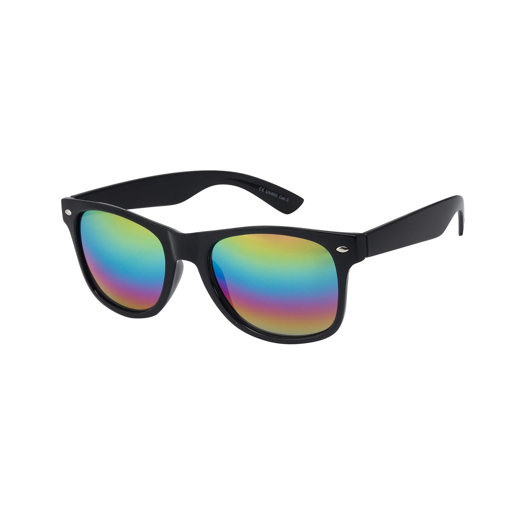 ASVP Shop® Mens Womens Classic Mirror Sunglasses Vintage Retro (Black/Rainbow Mirror)