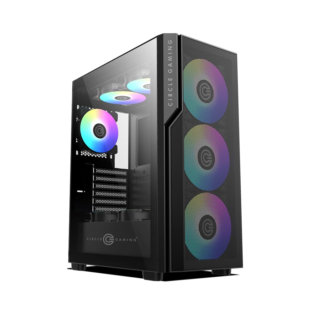 Circle Eliminator X5 Black TYPEC 2.0 Mid- Tower Computer Case | Gaming Cabinet - Black | Support ATX, M-ATX, ITX | Pre- Installed 3 x 140mm Front and 1 x 120mm Rear ARGB Fans (B0D29GY7RZ) Amazon Price History, Amazon Price Tracker