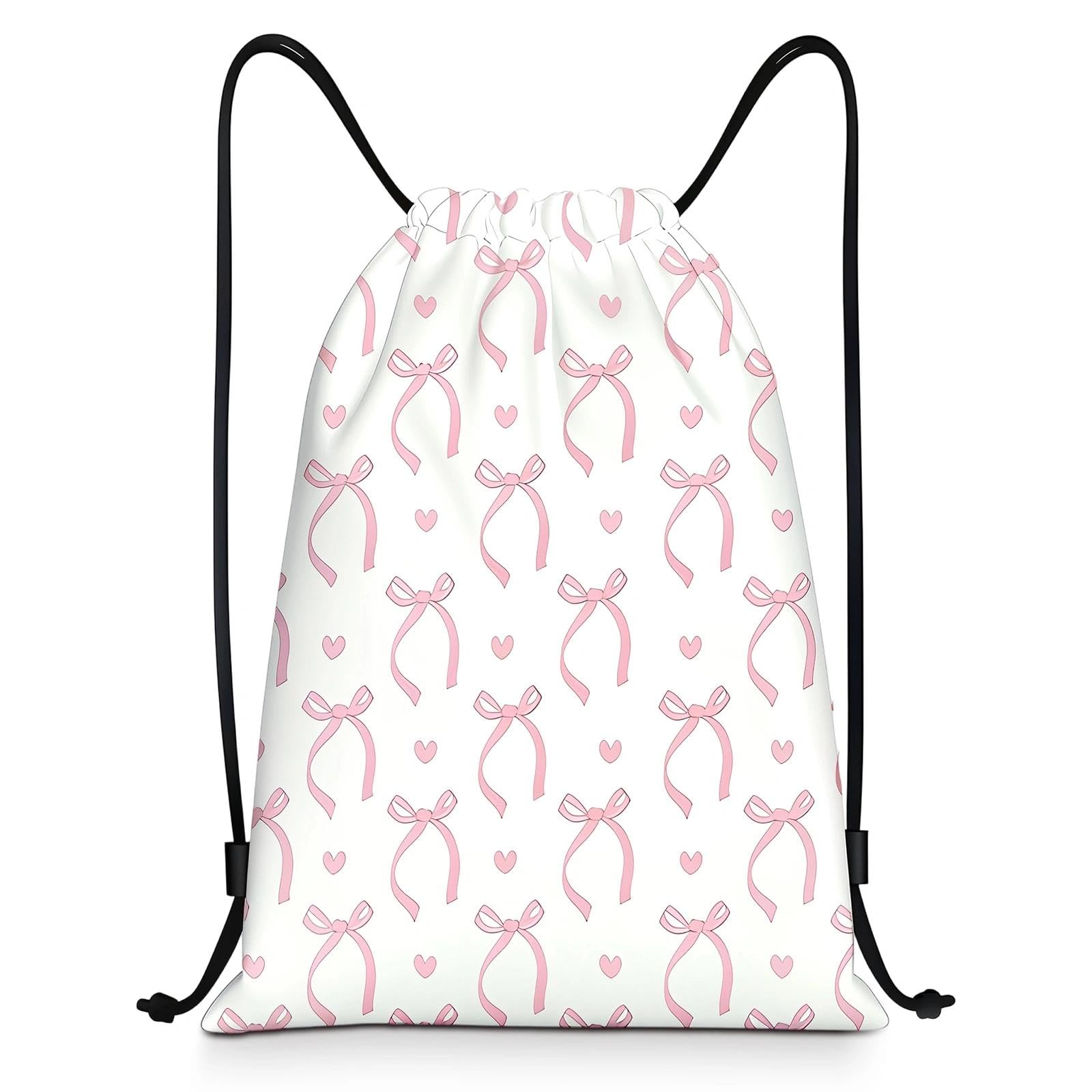 Fakcrkun Bow Drawstring Bag, Coquette Pink Bows Drawstring Backpack, Cute Drawstring Bags Sports Gym String Bag for Kids Daily Outdoor Home School