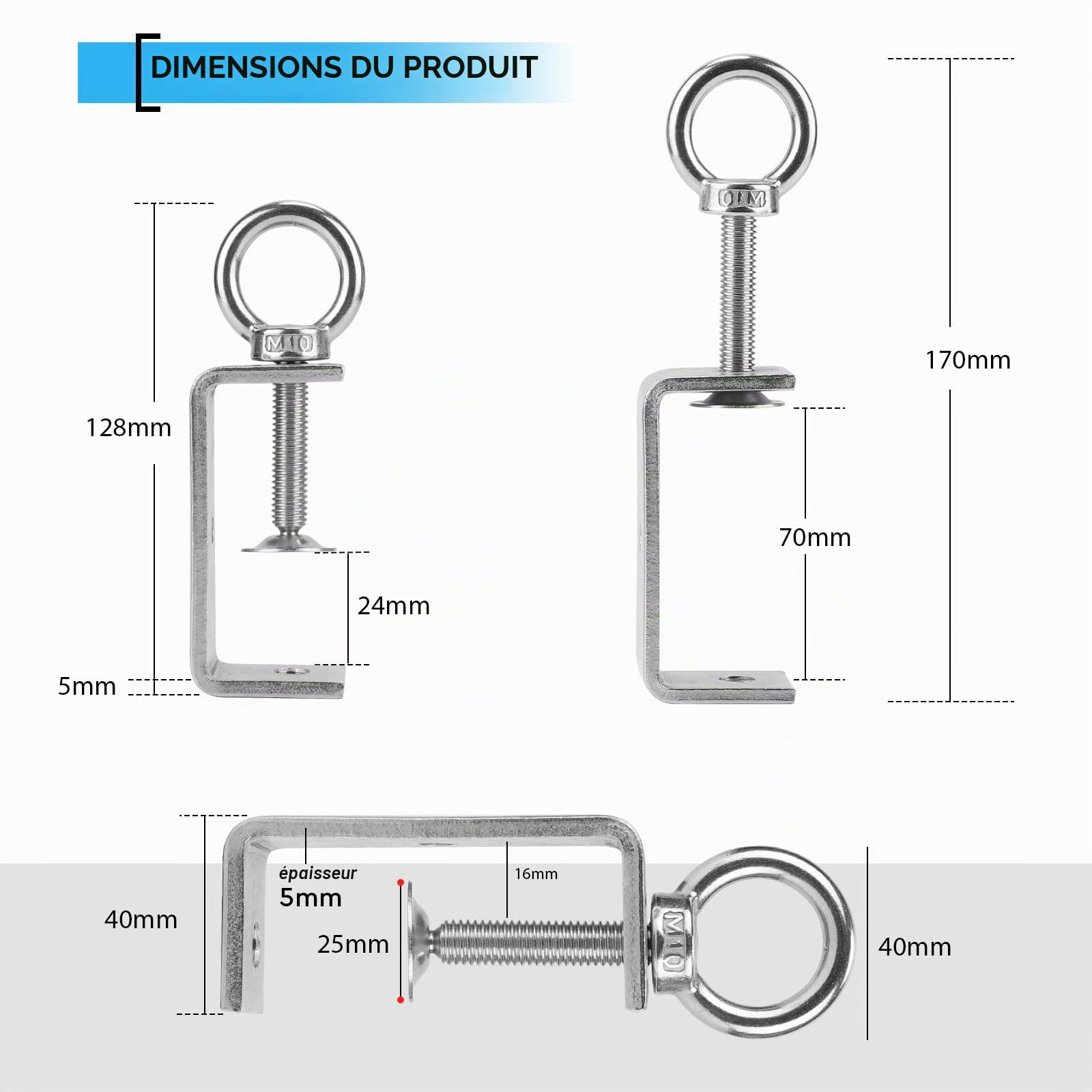 EXLECO Lot de 4 pinces en C de 24-70 mm en acier inoxydable - Pince à vis - Pince de fixation pour le travail du bois, le soudage, la menuiserie, les ouvertures de mâchoire réglables