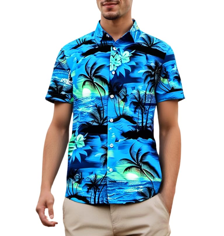 Men's Hawaiian Shirt Short Sleeves Printed Casual Button Down Funky Summer Tropical Holiday Beach Male Shirts
