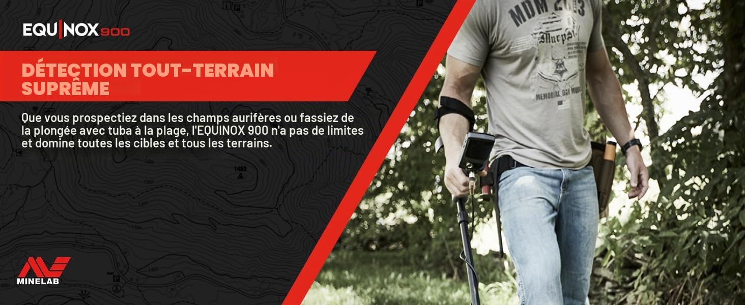 MINELAB Equinox 900 Détecteur de Métaux Multi-fréquences Pliable avec Bobines Double D Étanches 11 Pouces et 6 Pouces