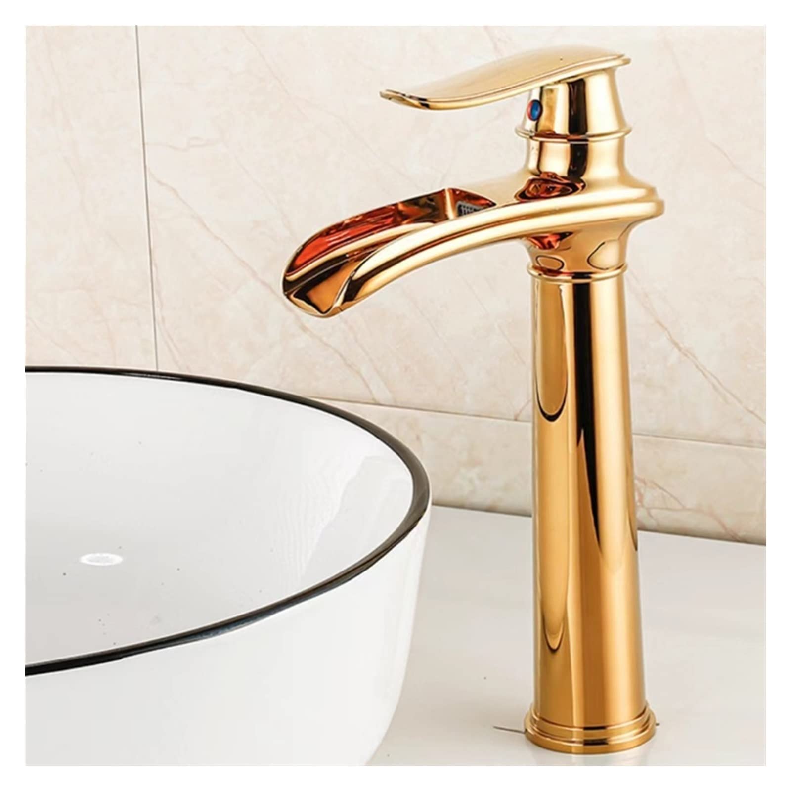 Robinet de lavabo en laiton or brillant au design cascade de luxe