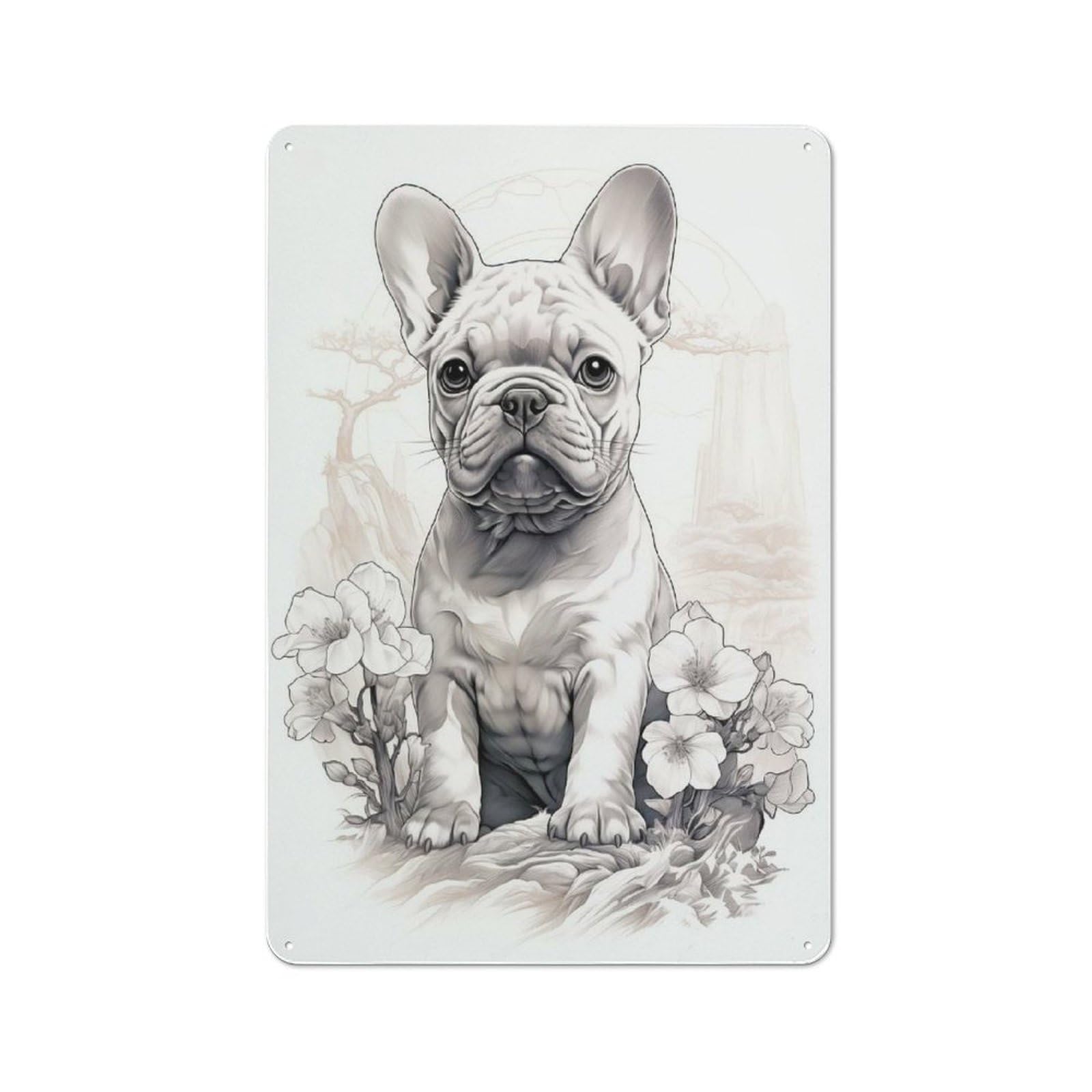 Junmoney Style-11 French Bulldog Oriental Retro-Style Tin Wall Plaque 30X20cm For Café Or Home Bar, For Themed Interiors In Cafés And Home Bars