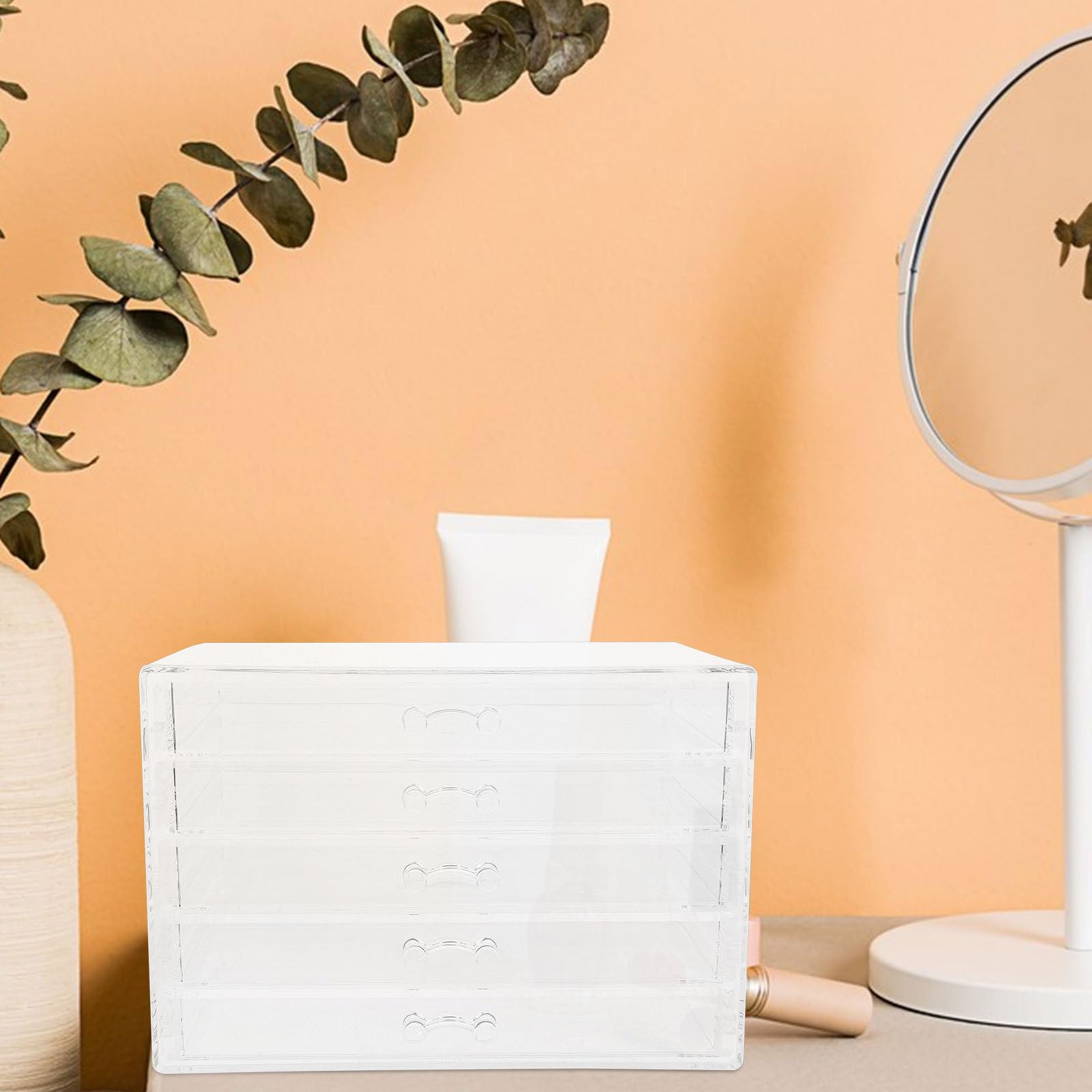 Organizador de Maquillaje con 5 Cajones Diseño Conveniente y Ahorro de Espacio Acrílico Transparente para Decoración de Habitación y Escritorio