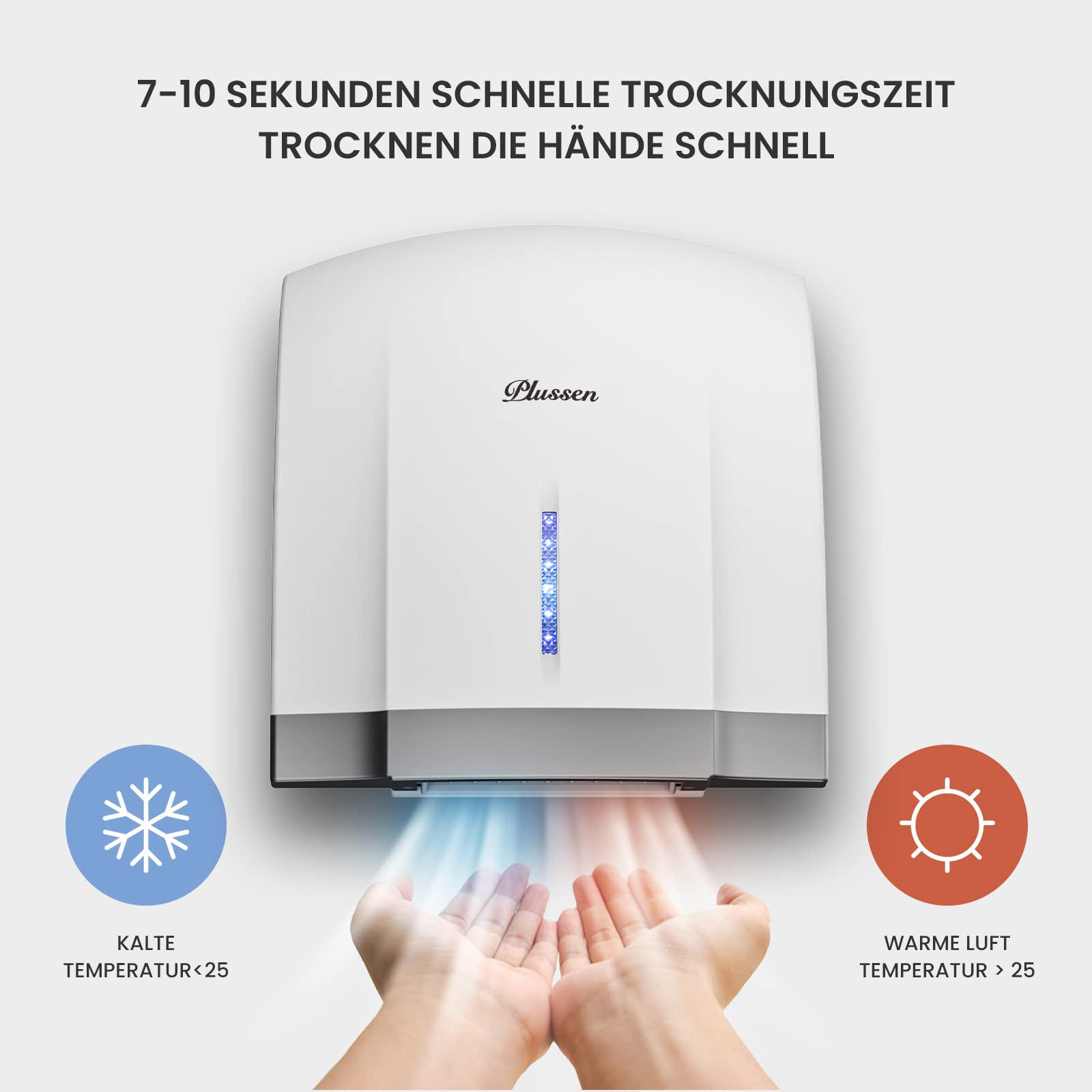 Kompakter Händetrockner Automatischer Elektrischer Händetrockner für Wandmontage,Für Gewerbliche oder Private Zwecke,Händetrockner für Toiletten 1800W (1003-weiß)