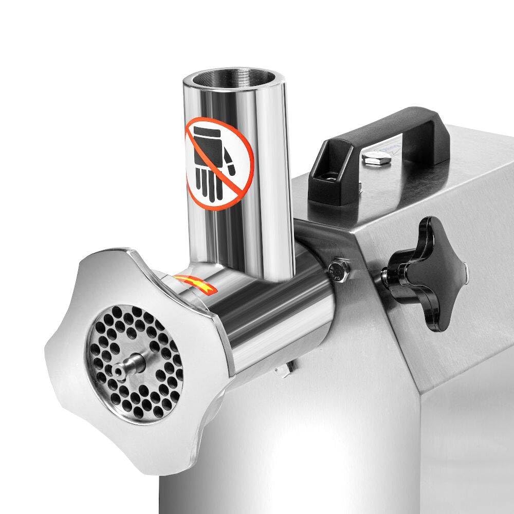Picadora de carne y verduras eléctrica Professional, productividad 220 kg/h, cuerpo de acero inoxidable, fácil de limpiar, 2 tamices incluidos, 6 y 8 mm, mango ergonómico
