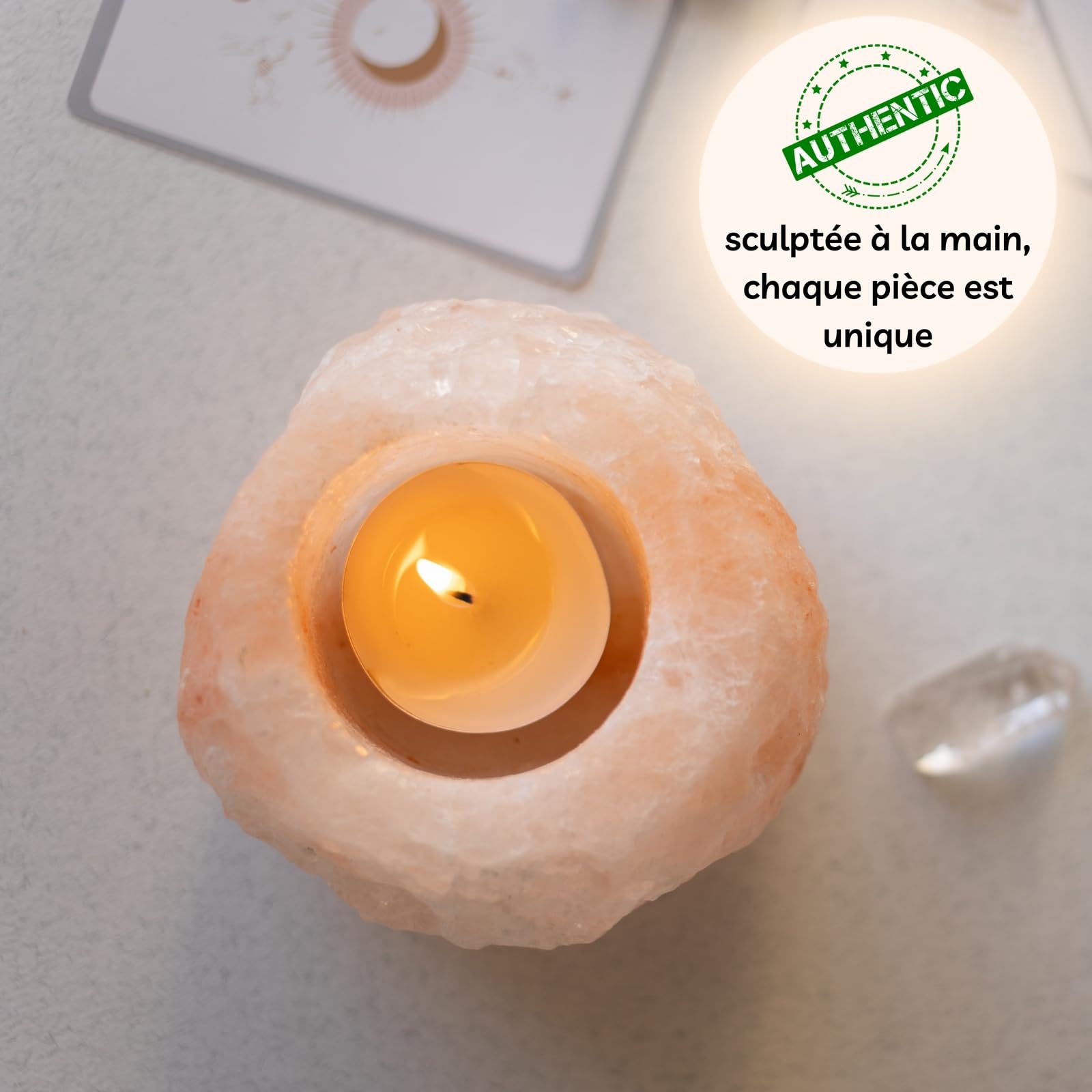Himalajski Rock Sól Kryształowy Świecznik 500g - 100% Autentyczny Naturalny kryształ soli himalajskiej - Ręcznie rzeźbiony - Uchwyt na świece z wysokiej jakości naturalnego materiału - Naturalny