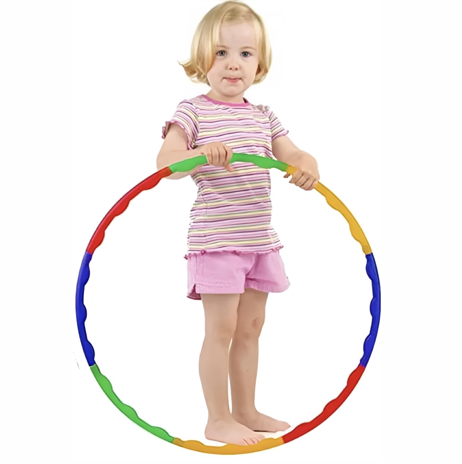 Plastic Toy Hoop Exercise Fitness Ring for Kids & Adults – 8 Interlockable Pieces, Adjustable 30inch (75cm), Multicolour Zig Zag Wave Design, Classic & Premium for Fitness and Fun