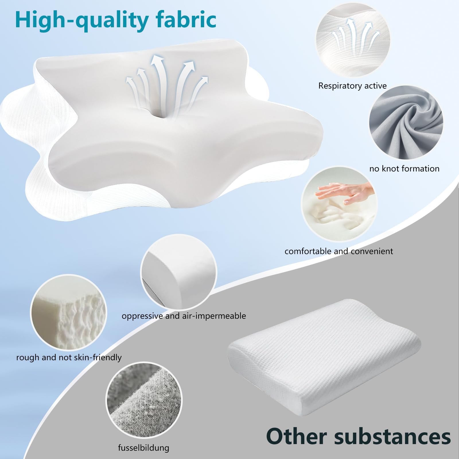 Nackenkissen Kopfkissen,Memory Foam Kissen, Nackenstützkissen,60x41x9/13cm | Ergonomisches Seitenschläferkissen Orthopädisches Kissen für Seiten, Rücken & Bauchschläfer