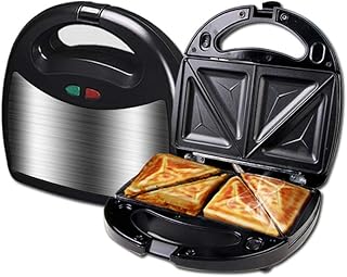 Gaufrier trois-en-un - Machine à sandwich multifonctionnelle en acier inoxydable, poignée froide au toucher, contrôle de température constante, plaque chauffante et grille-pain, avec revêtement antiad