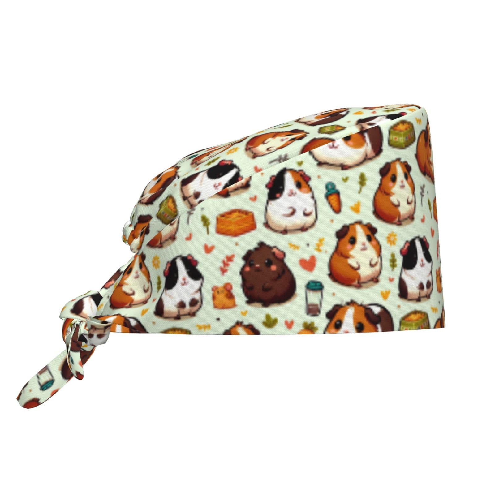 Waficac Unisex Retro Flower Guinea Pig Adjustable Working Cap With Sweatband Scrub Hats Surgical Headgear For Women/Men