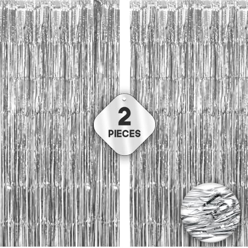 Image of 2 Pack Silver Foil Fringe Curtain for Disco Party Decorations | Silver Streamers Backdrop for Disco Decor | Metallic Silver Fringe for Birthday Baby Shower Wedding Bachelorette Engagement, KatchOn