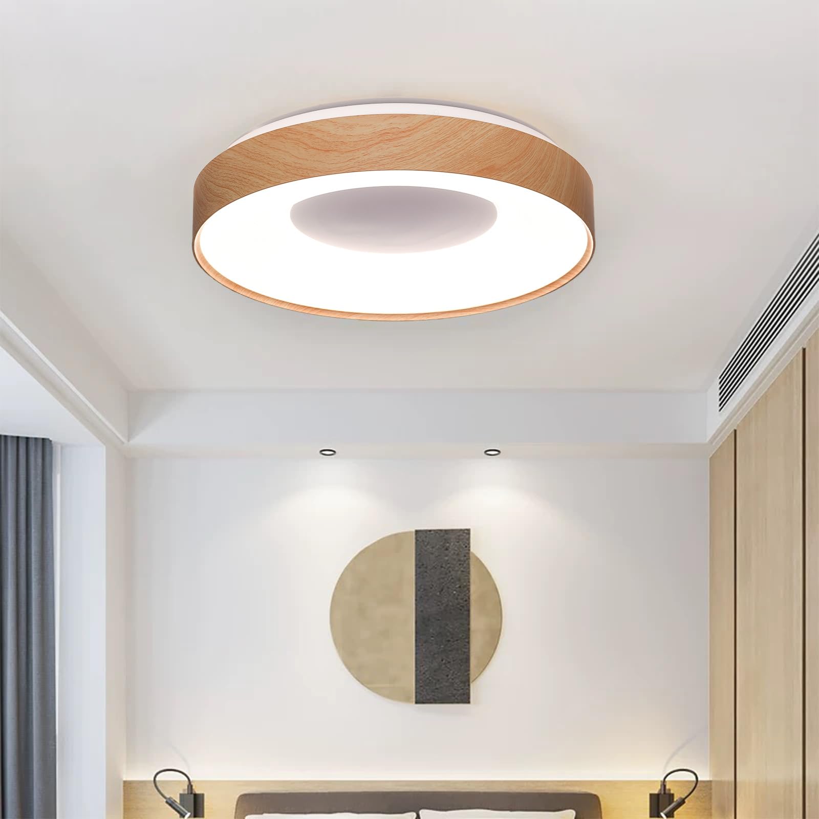 Alpinaluz Okrągła lampa sufitowa LED Ø38,5 cm Ø 38,5 cm – minimalistyczny design z ramą z efektem drewna i białym pierścieniem wewnętrznym – regulowane światło CCT 3000 K-4000 K-6000 K do salonu,