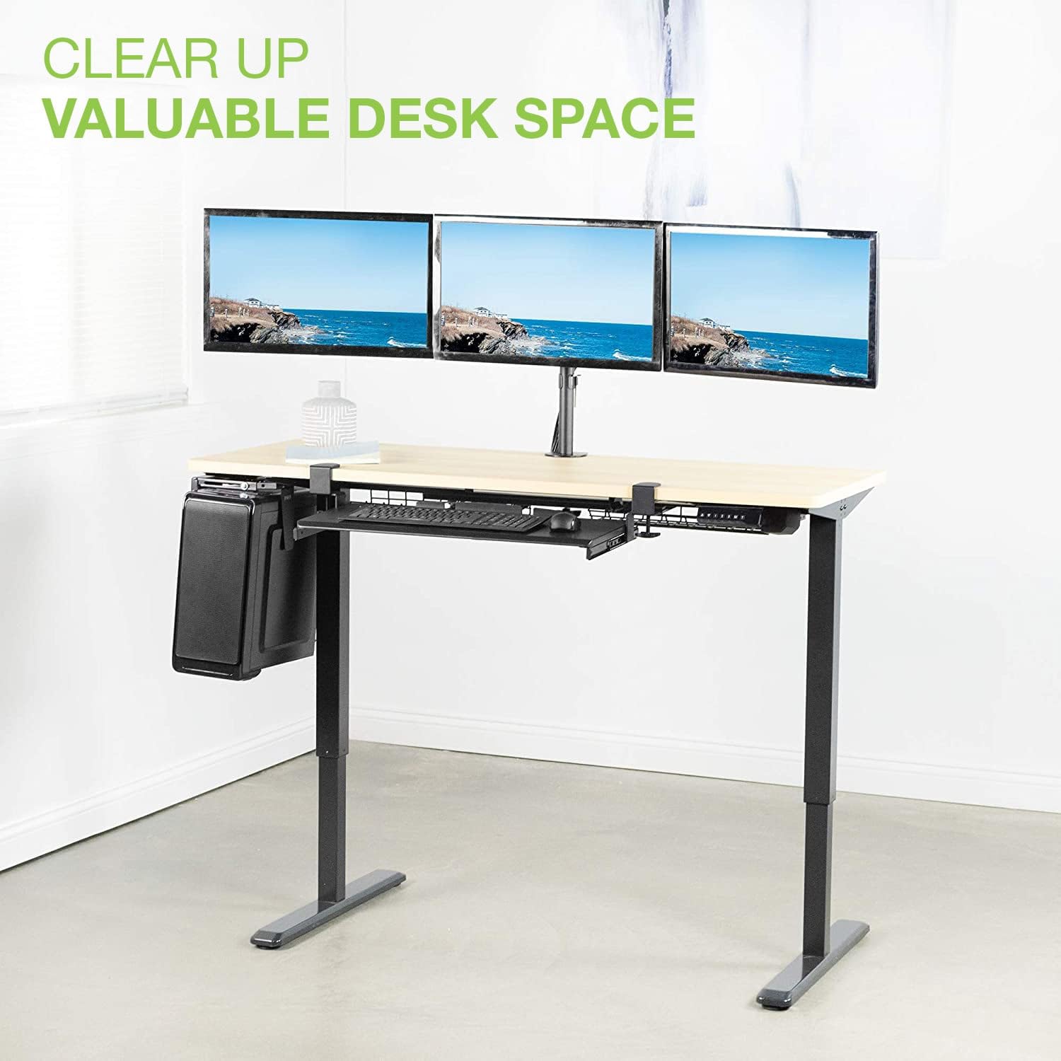 Techly 301757 Supporto da scrivania per 3 Monitor 13-24" con Morsetto Nero