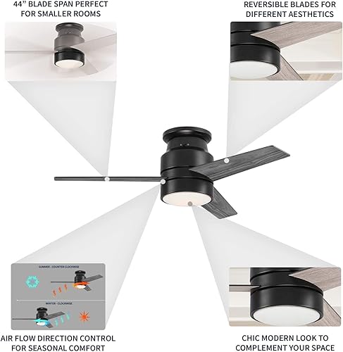 Miniatura 6 de HEARTH BRANDS Ventilador de techo empotrado LED grande de 42 pulgadas con control remoto y cuchillas reversibles, vidrio blanco esmerilado, negro