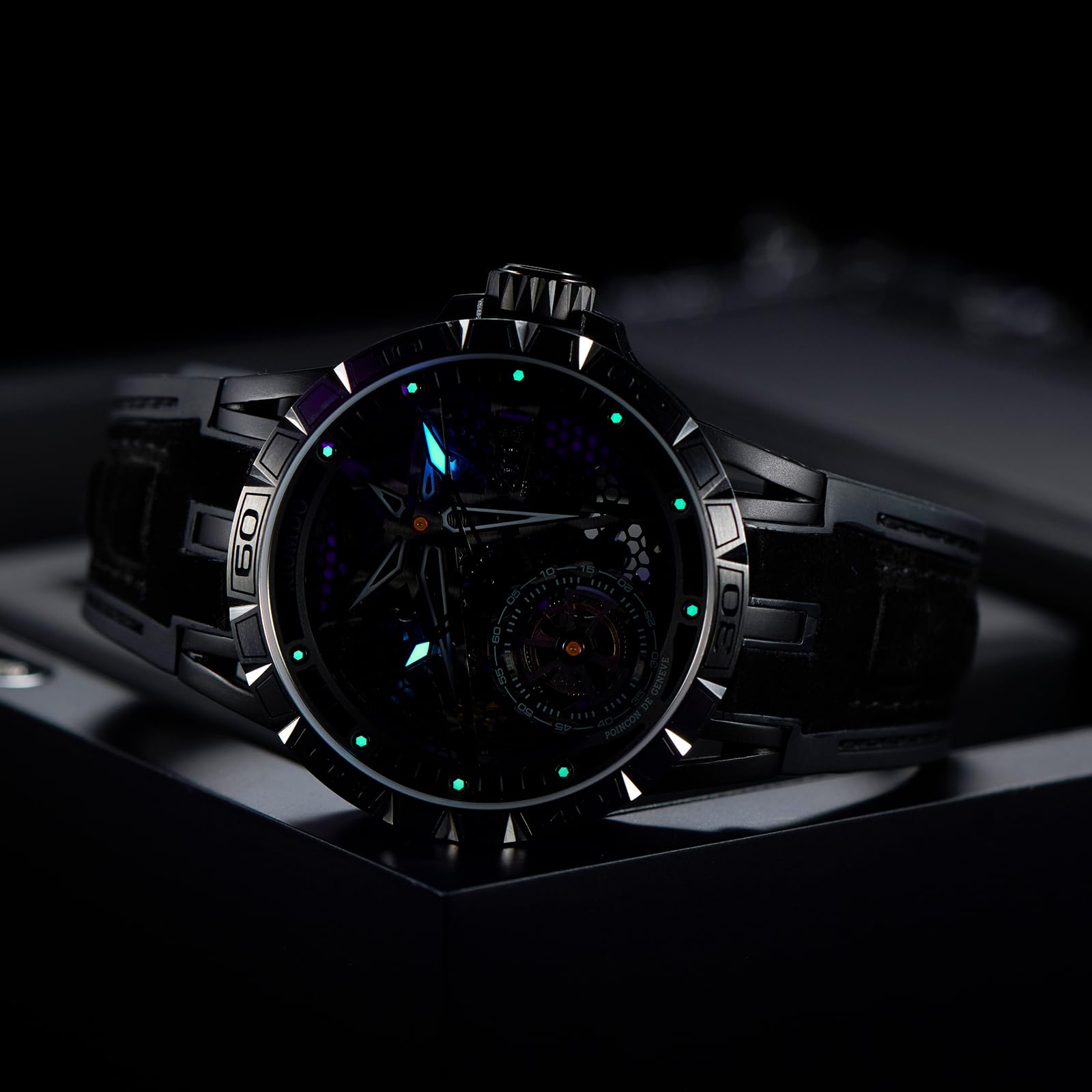 OBLVLO Męski 46 mm mechaniczny automatyczny zegarek maszynowy z wydrążoną tarczą 50 m wodoodporny gumowy pasek wojskowy zegarek RD-901