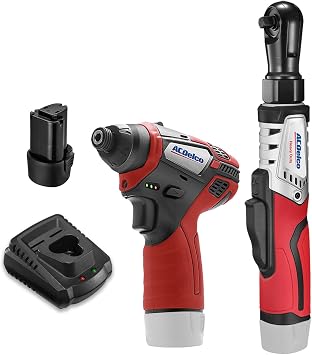 ACDelco G12 Series 12V Cordless Combo Kit 3/8" Brushless Ratchet Wrench & 1/4" Impact Driver - Includes 2.0Ah Battery & Charger ARW12103-K2