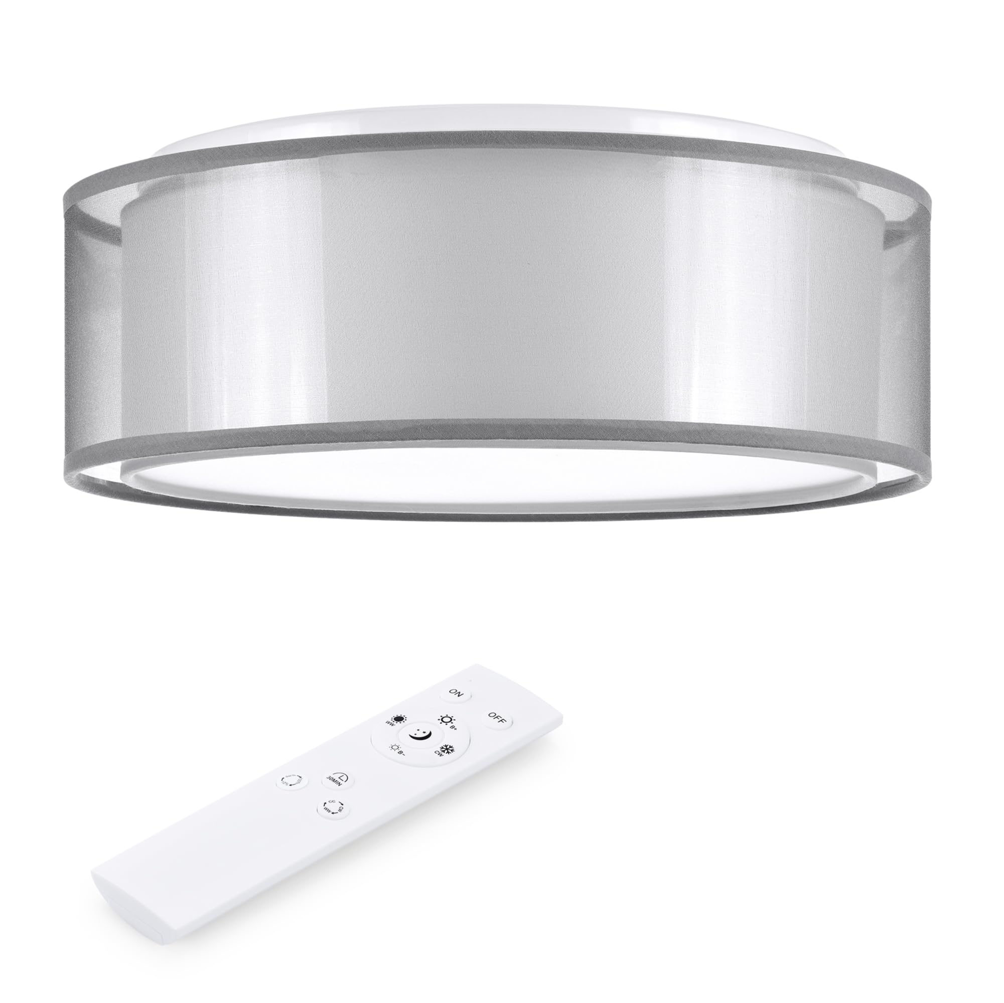 Navaris Lampara de techo led con brillo - Iluminación de interior con pantalla 40 cm para salón dormitorio - Con mando a distancia temporizador y temperatura regulable - Blanca