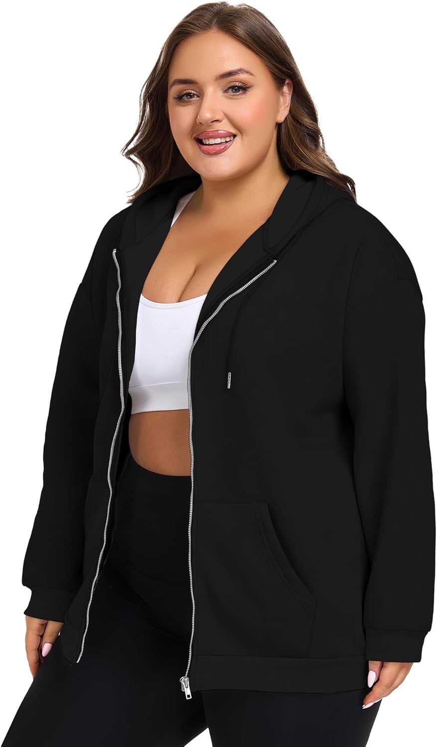 COOTRY Women's Plus Size Zip Up Hoodies Oversized Sweatshirts Fall Fashion Outfits Casual Jackets 2025 Winter Clothes - Image 2