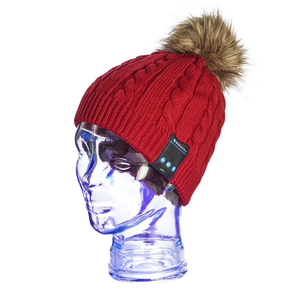 MATANA Wireless Unisex Winter Bluetooth Hat with Stereo Speaker Headphones, Built-in Mic, Handsfree Burgundy