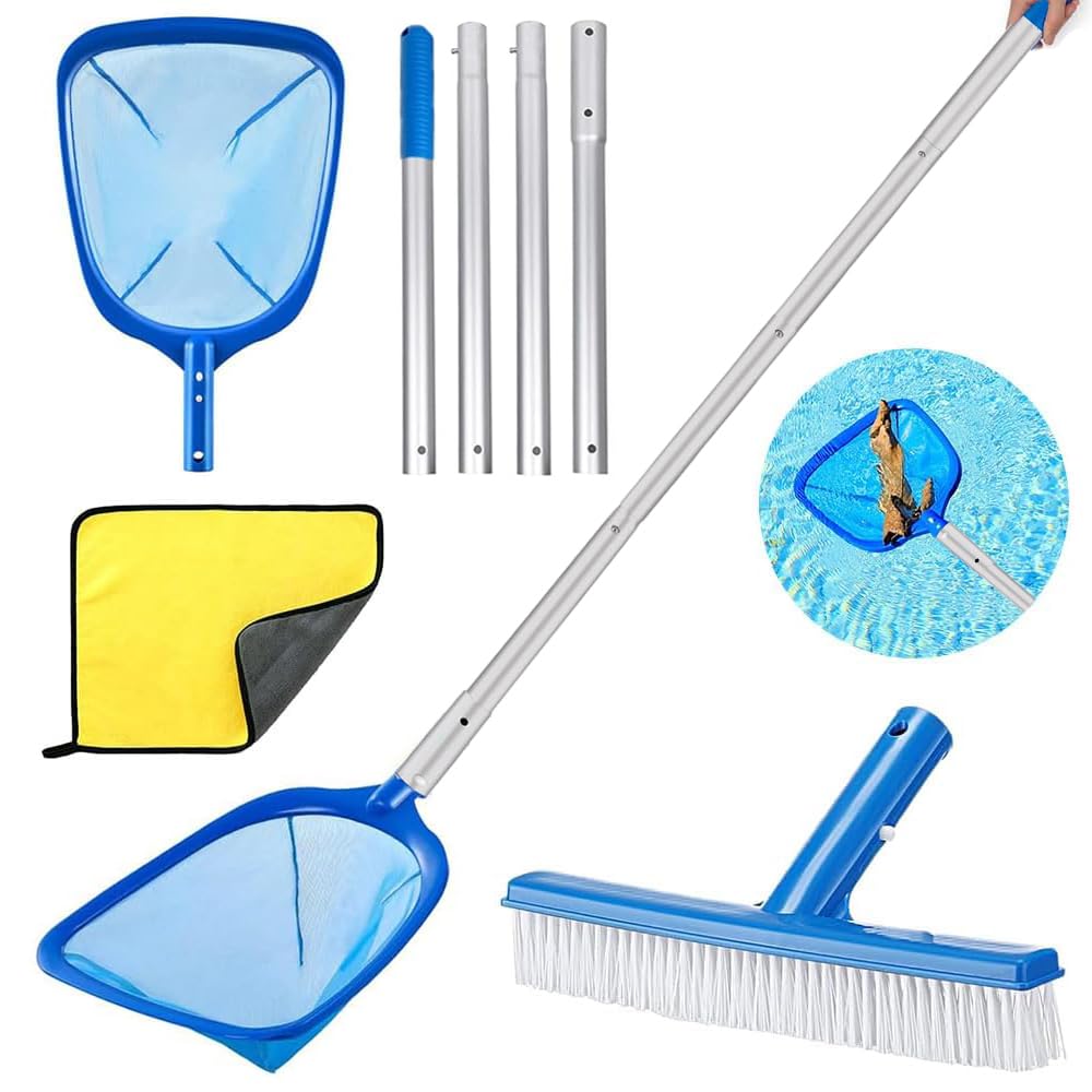 Red Piscina Limpieza con Palo, Red Piscina Malla Fina con Cepillo Piscina, Kit Limpieza Piscina, Recogedor Hojas Piscina, Limpia Piscinas Recoge Hojas, para Piscina, Estanque, Fuente, SPA (187cm)