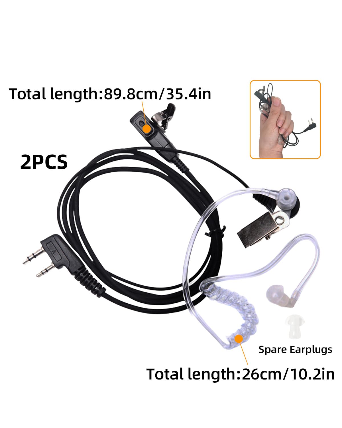 2 Pcs Oreillette Talkie Walkie 2 Broches Casque Écouteur Compatible avec La Radio Bidirectionnelle Kenwood/Baofeng BF-88E BF-88S/Tyhbelle BF-88E/RT24 RT27 RT22 RT622 RT617 RT618 RT619/Hesenate HT999 - 2