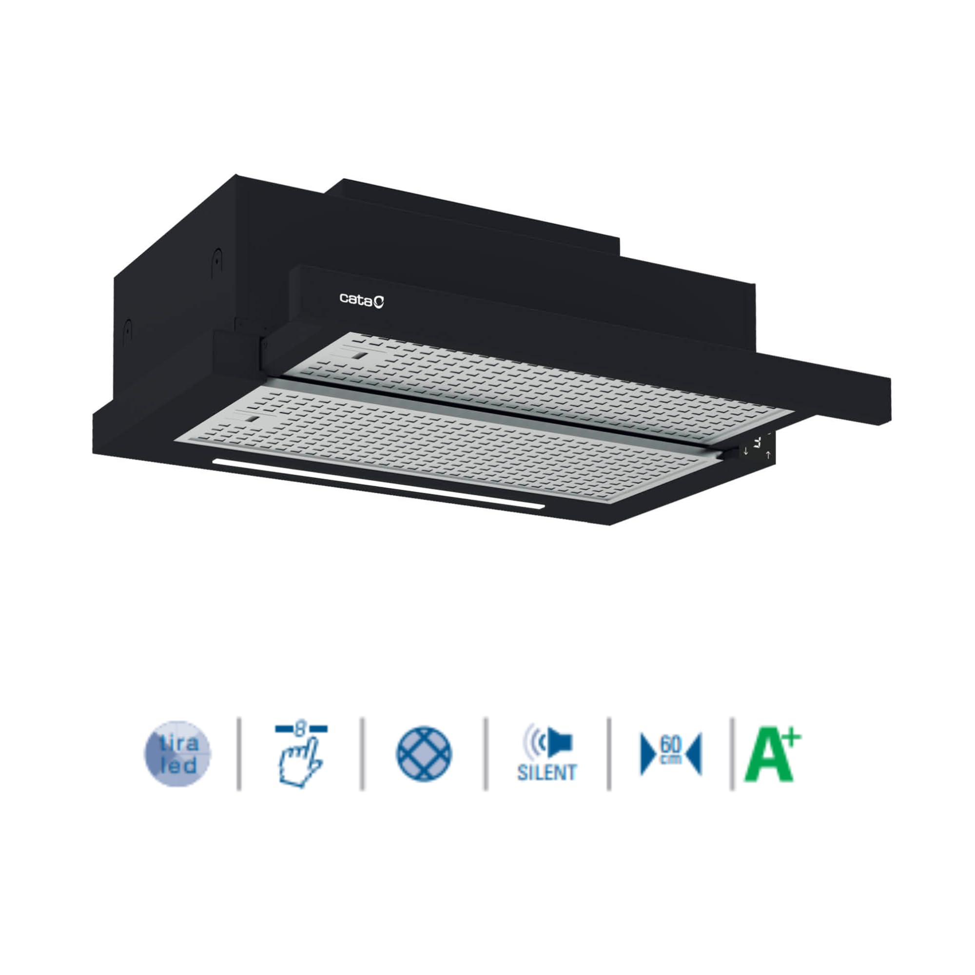 Cata Campana Extractora Telescópica TFH 6830 GBK 5+1 TURBO Motor Burshless Extra Silencioso Tira LED Fácil Instalacion y Limpieza Acabado Inox