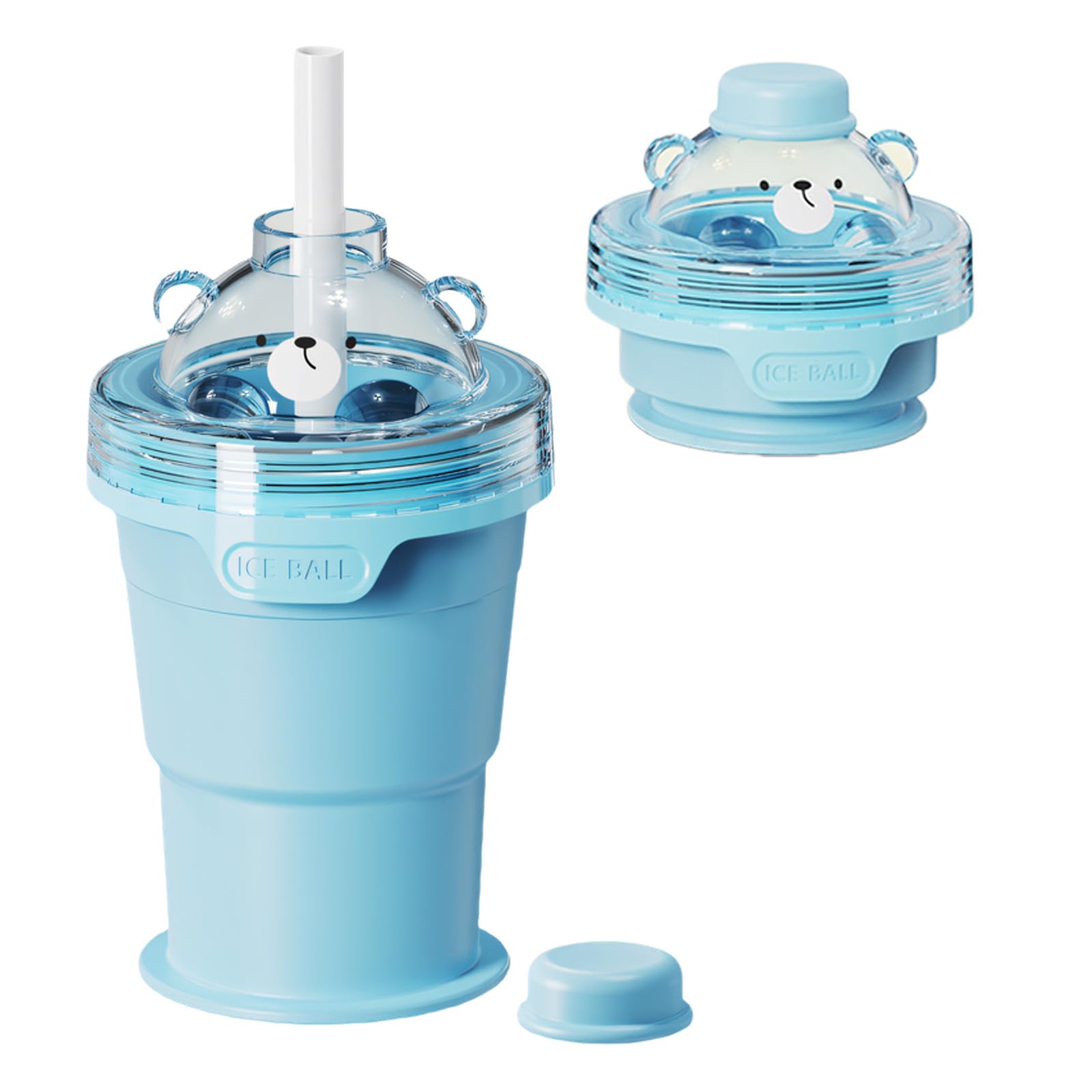 Limtula Foldable Silicone Ice Ball Tray Travel Cup Multipurpose with Leak Proof Lid Cover and Straw for Drink Travelling Ice Sphere Mold with Straw & Lid