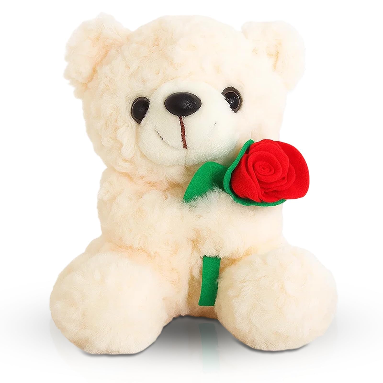 ZORVEXLYNX 25CM Rose Bear, Bears, White Bear with Rose 25cm Cuddly Cute Soft Plush Toy With Red Roses Stuffed Pillow Doll Stuffed Animals Gifts for Romantic Occasions, Anniversaries