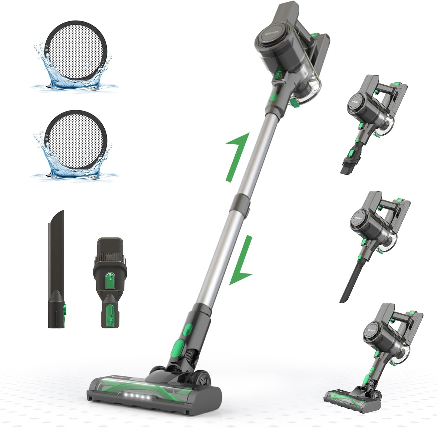 Vactidy V9 Aspirapolvere Senza Fili,30000Pa 4-in-1 Scopa Elettrica Senza Fili,250W Motore Brushless con Batteria Rimovibile,45 Minuti Autonomia per Peli Animali/Tappeti/Pavimenti