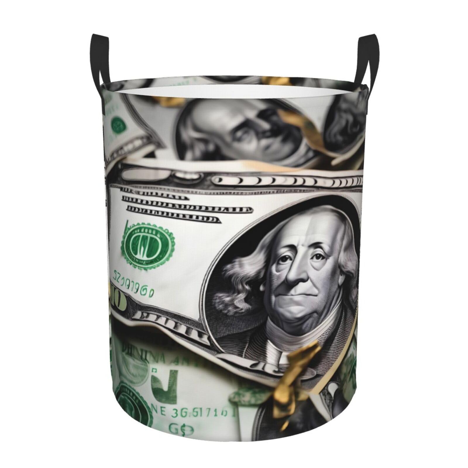 S Circular Hamper Banknote Patterns Print Storage Basket for Home